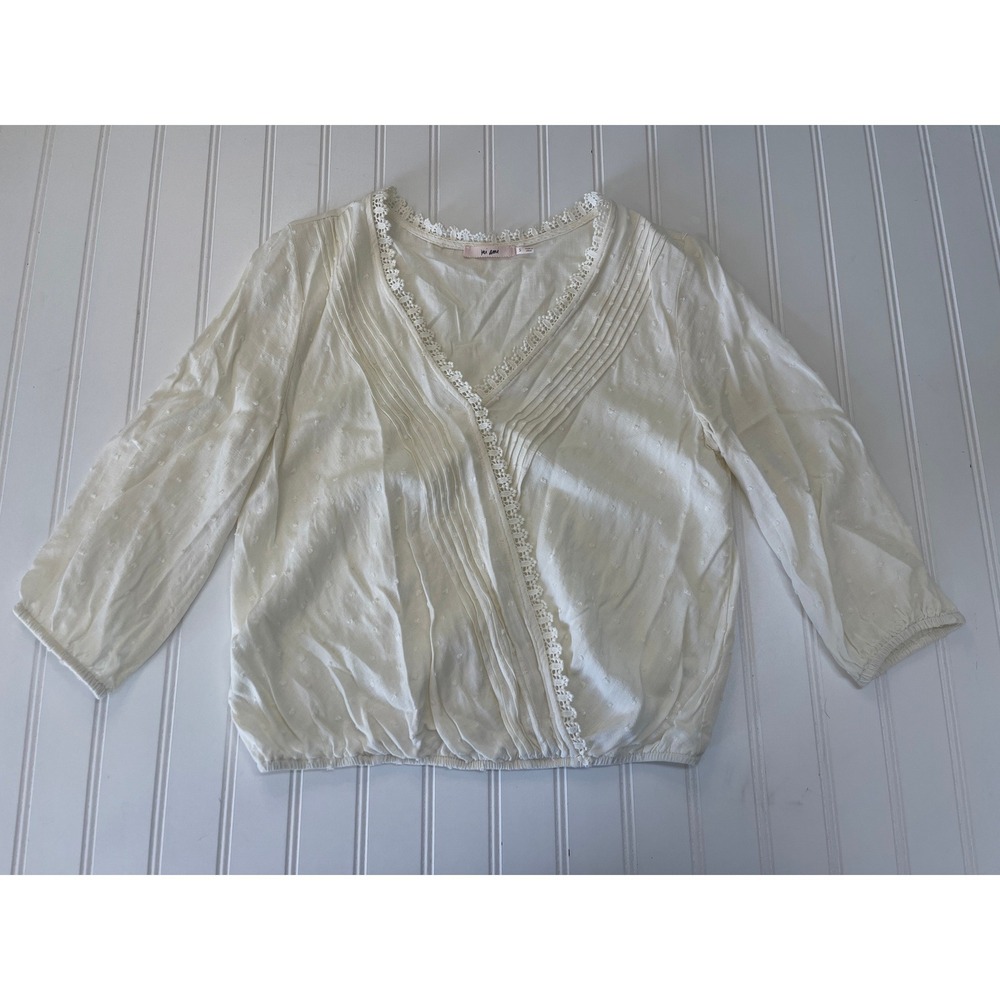 Mi Ami Ivory Swiss Dot Crochet Eyelet Trim Surplice Blouse Boho Chic Women Small